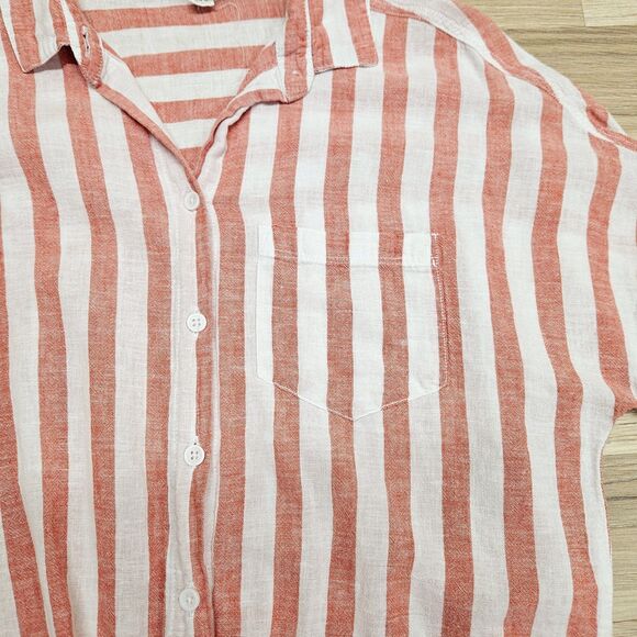 Beach Lunch Lounge Womens White Pink Stripe Button Down Linen Shirt Size XS Knot - Picture 5 of 7